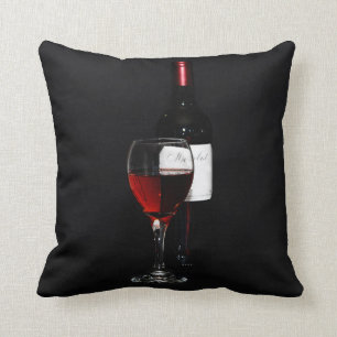 red wine glass and bottle throw pillow