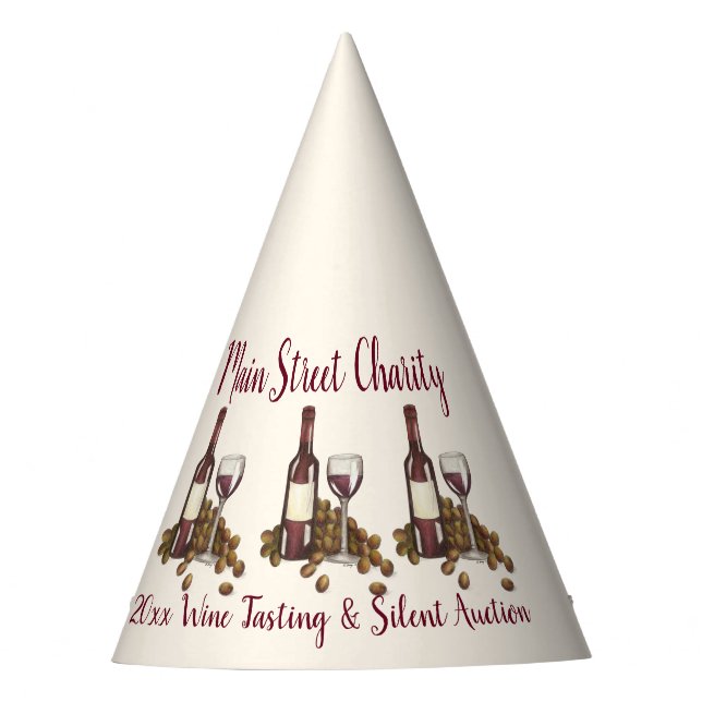 Red Wine Glass Bottle Grapes Winery Winetasting Party Hat (Front)