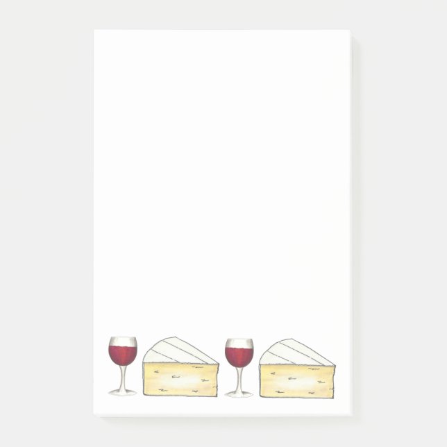 Red Wine Glass + Brie Cheese Foodie Post-It Notes (Front)