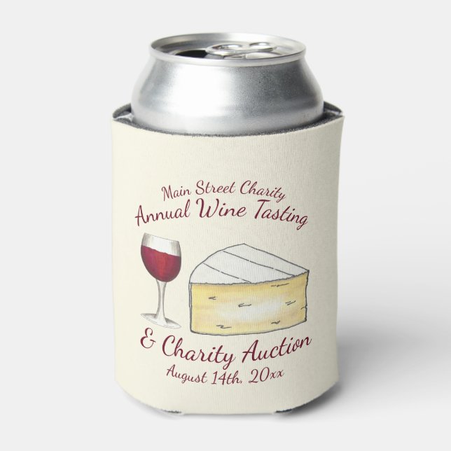 Red Wine Glass Brie Cheese Tasting Charity Event Can Cooler (Can Front)