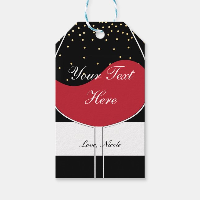Red Wine Glass Chic Birthday Party Gift Tag (Front)