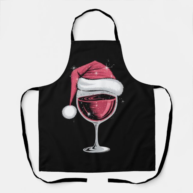 Red Wine Glass Christmas Funny Christmas Xmas  Apron (Front)