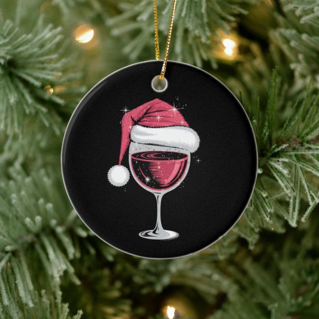 Red Wine Glass Christmas Funny Christmas Xmas  Ceramic Ornament (Tree)