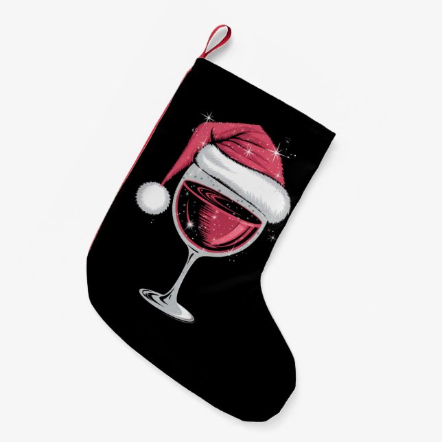 Red Wine Glass Christmas Funny Christmas Xmas  Small Christmas Stocking (Front (Hanging))
