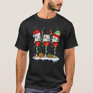 Red Wine Glass Christmas Santa Hat Elf Deer Xmas T-Shirt