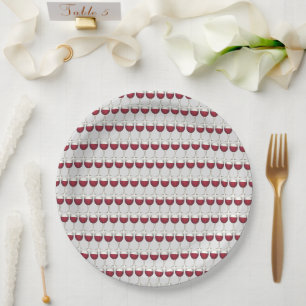Red Wine Glass Cocktail Party Winery Vineyard Paper Plate