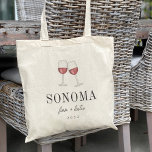 Red Wine Glass Destination Wedding Welcome Tote Bag<br><div class="desc">Welcome guests to your wine country destination wedding with these chic and modern personalized tote bags. Design features an illustration oftwo clinking glasses of red wine with your wedding destination beneath (shown with Sonoma) in classic serif lettering. Add your names beneath in handwritten cursive script, as well as the year....</div>