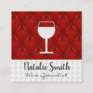 Red Wine Glass Icon   White Weave Red Upholster Square Business Card