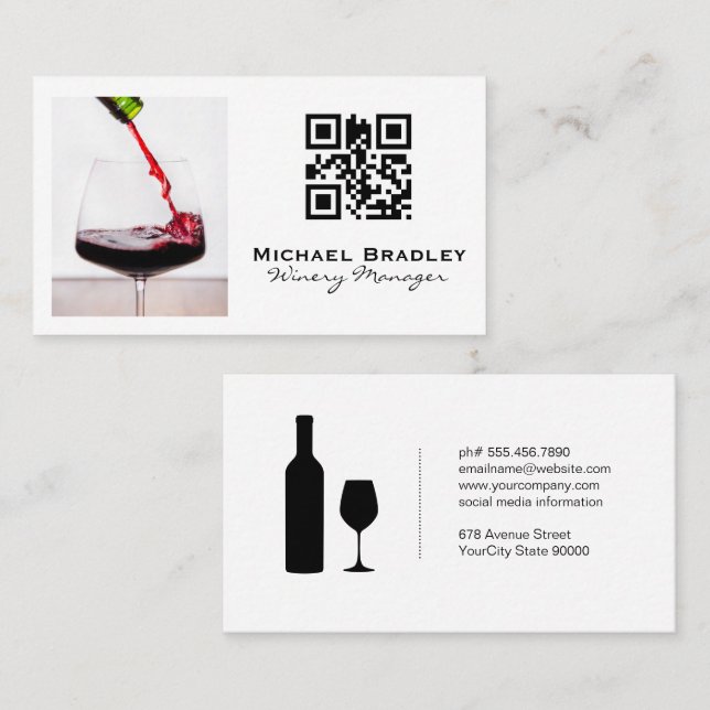 Red Wine Glass Pour | qr code Business Card (Front/Back)