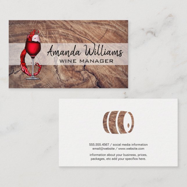 Red Wine Glass Pour Splash Business Card (Front/Back)