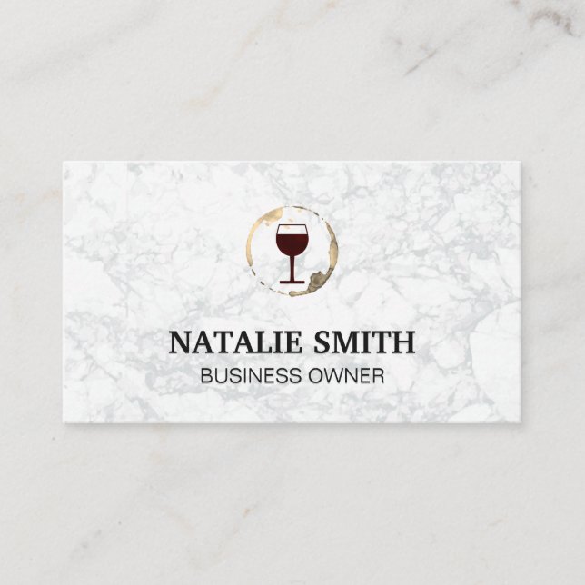 Red Wine Glass | Stain | White Marble Business Card (Front)