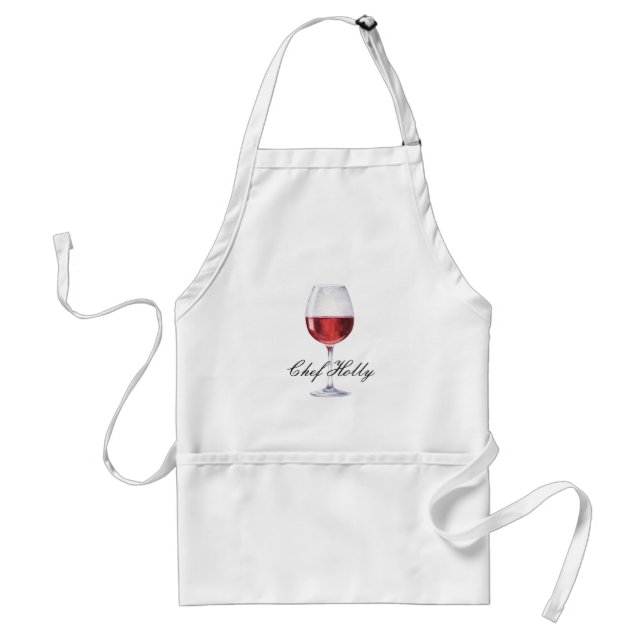 Red Wine Glass Themed | Chef Name Adult Apron (Front)