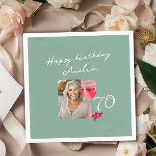 Red Wine Glass Watercolor Birthday Party Photo Napkin