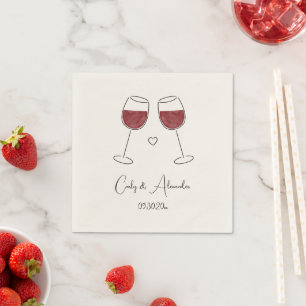 Red Wine Glass Wedding Engagement Anniversary Napkin
