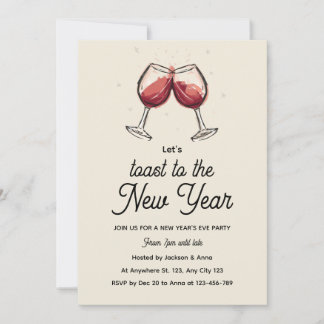 Red Wine Glasses Hand Drawn New Year's Eve Party Invitation