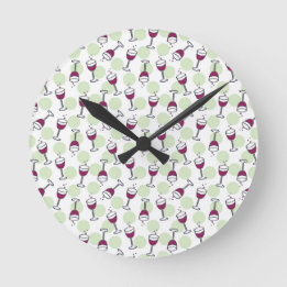 Red Wine Glasses Illustration Pattern Wall Round Clock