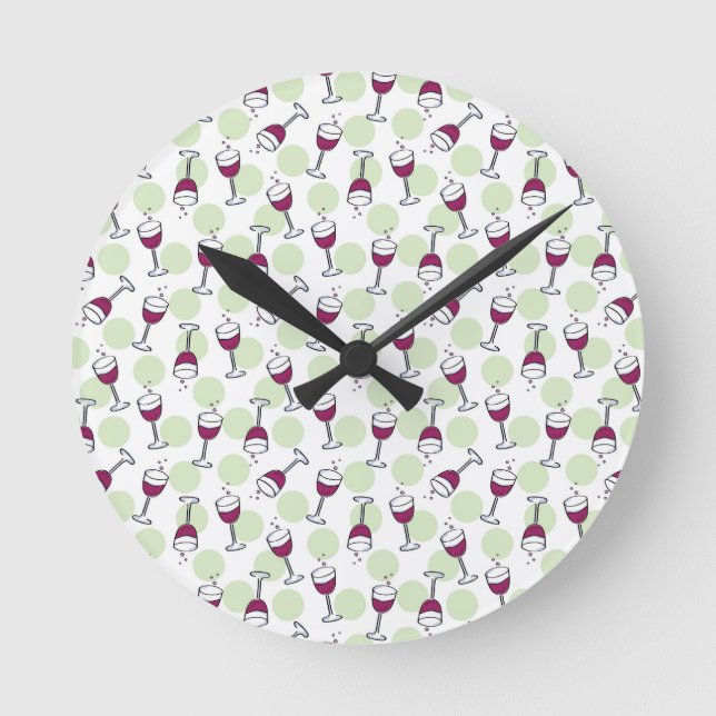 Red Wine Glasses Illustration Pattern Wall Round Clock (Front)