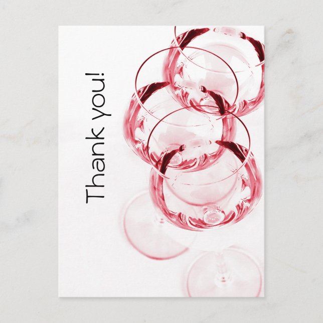 Red wine glasses modern thank you postcard (Front)