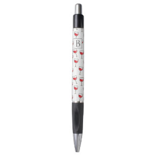Red Wine Glasses Pattern Monogram Pen