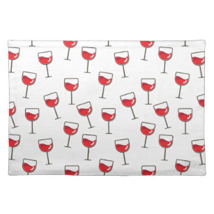 Red Wine Glasses Pattern on White Placemat