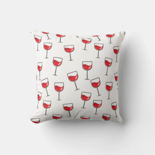 Red Wine Glasses Pattern on White Throw Pillow