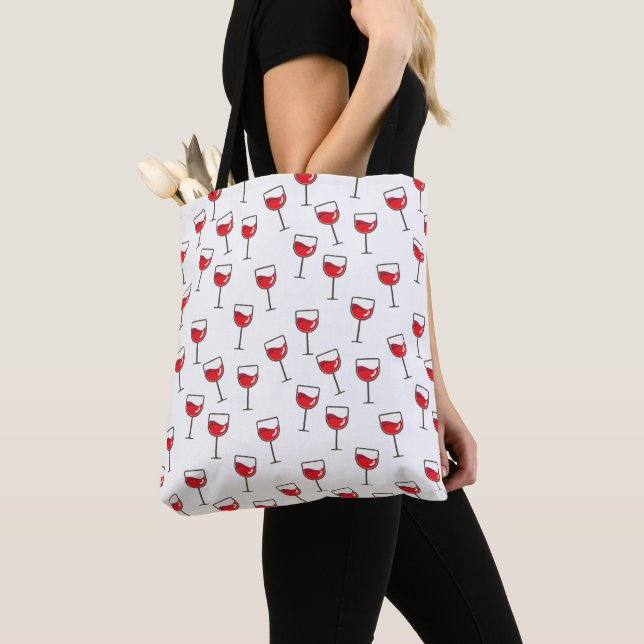 Red Wine Glasses Pattern on White Tote Bag (Close Up)