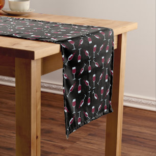 Red Wine Goblet Pattern Long Table Runner