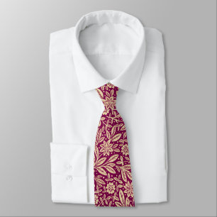 Red Wine & Gold Vintage Floral Pattern Tie