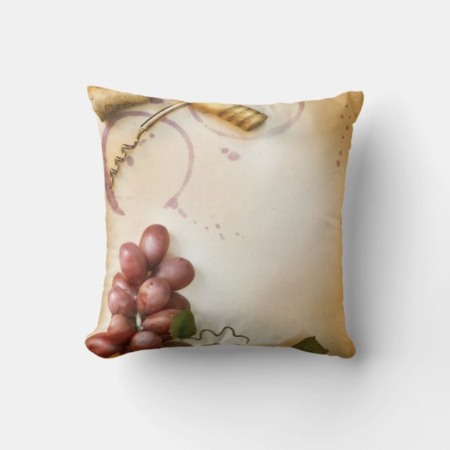 Red Wine Grapes Cork Screw Bott Throw Couch Pillow (Front)