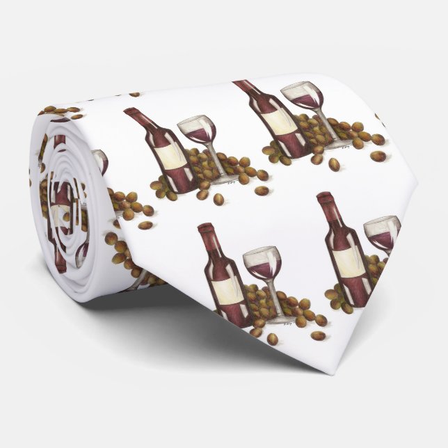 Red Wine Merlot Cabernet Bottle Grape Glass Winery Tie (Rolled)