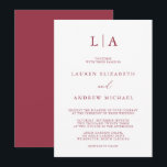Red Wine Monogram Simple Minimalist Wedding Invita Invitation<br><div class="desc">Beautiful,  elegant and simple,  minimalist wedding invitation. Fully customizable with monogram/initials,  names,  dates,  location and colours to match your wedding theme.</div>