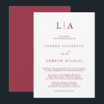 Red Wine Monogram Simple Minimalist Wedding Invita Invitation<br><div class="desc">Beautiful,  elegant and simple,  minimalist wedding invitation. Fully customizable with monogram/initials,  names,  dates,  location and colours to match your wedding theme.</div>