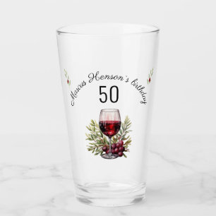 Red Wine Olive Watercolor 50th Birthday  Glass