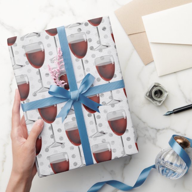 Red Wine on Silver Dots Wrapping Paper (Gifting)