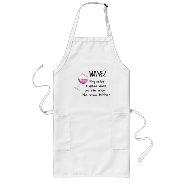 Red Wine Order Bottle Funny Word Text Saying Art Long Apron (Front)