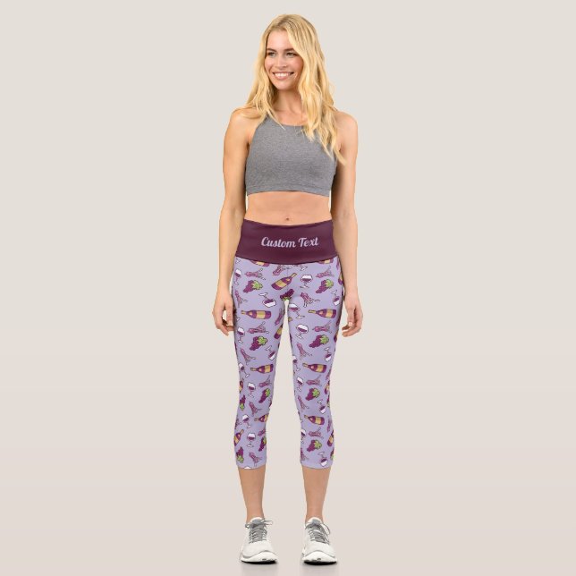 Red Wine Pattern Capri Leggings (Front)