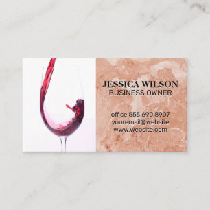 Red Wine Pour in Glass   Pink Orange Marble Business Card