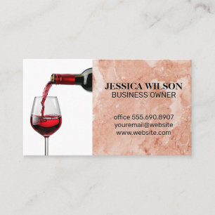 Red Wine Pour in Glass   Pink Orange Marble Business Card