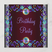 Red Wine Purple Teal Blue Birthday Party