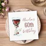 Red Wine Rose Watercolor 60th Birthday  Napkin<br><div class="desc">Rustic Red Wine Glass Rose Watercolor 60th Birthday Napkins. The design has watercolor red wine glass,  roses and olive twigs. The text is fully customizable - personalize it with your age.</div>