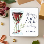 Red Wine Rose Watercolor Floral 70th Birthday  Square Sticker<br><div class="desc">Red Wine Rose Watercolor Floral 70th Birthday Square Sticker. The design has a watercolor red wine glass,  roses and twigs. The text is fully customizable - personalize it with your name and any age. Great for a woman or man's birthday gift or mailing.</div>