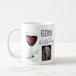 Red Wine Rose Watercolor Photo 60th Birthday  Coffee Mug