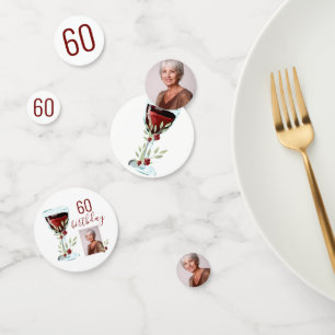 Red Wine Rose Watercolor Photo 60th Birthday  Confetti