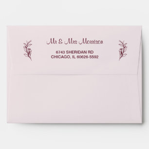 Red Wine Simple Boho Floral Wedding Envelope