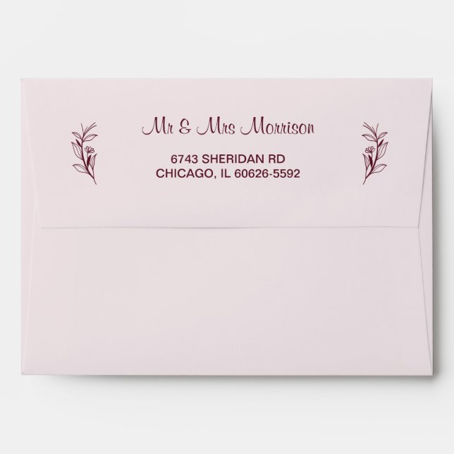 Red Wine Simple Boho Floral Wedding  Envelope (Back (Top Flap))