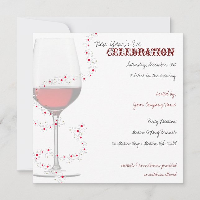 Red Wine & Sparkles Comany New Year's Invitations (Front)