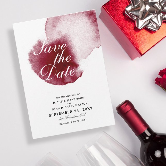 Red Wine Spill Watercolor Save the Date Card (Creator Uploaded)