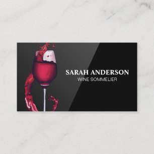 Red Wine Splash Glass   Black Glass Background Business Card
