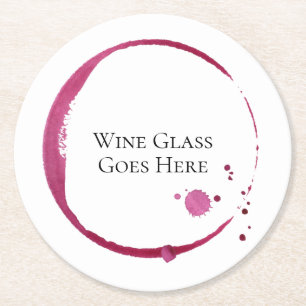 Red wine stain & drips round paper coaster set