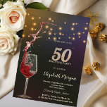 Red Wine String Lights 50th Birthday Party Invitation<br><div class="desc">Red wine and string lights on a black background. All text is adjustable and easy to change for your own party needs.</div>